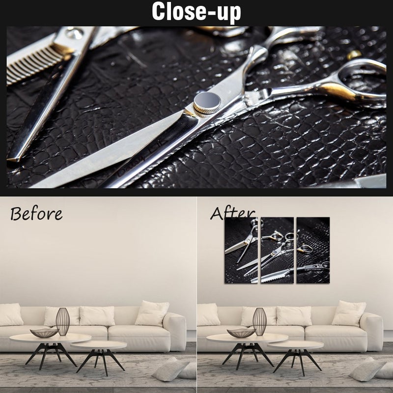 Visual Art Decor Vintage Barber Shop Wall Art Large Fashion Hair Cut Scissors Framed Canvas Poster Prints Wall Art Gallery Wrap Salon Beauty Decorative Art (16"x32"x3) - Image 5